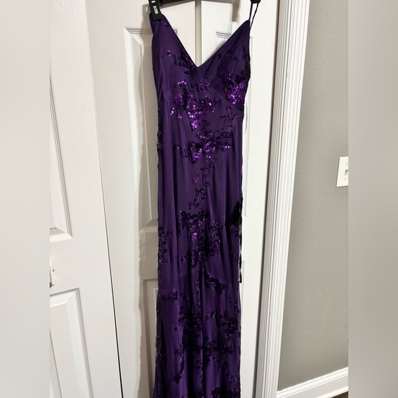 Purple Lace up Sequin Maxi Dress (read description!) NWT - Picture 2 of 10
